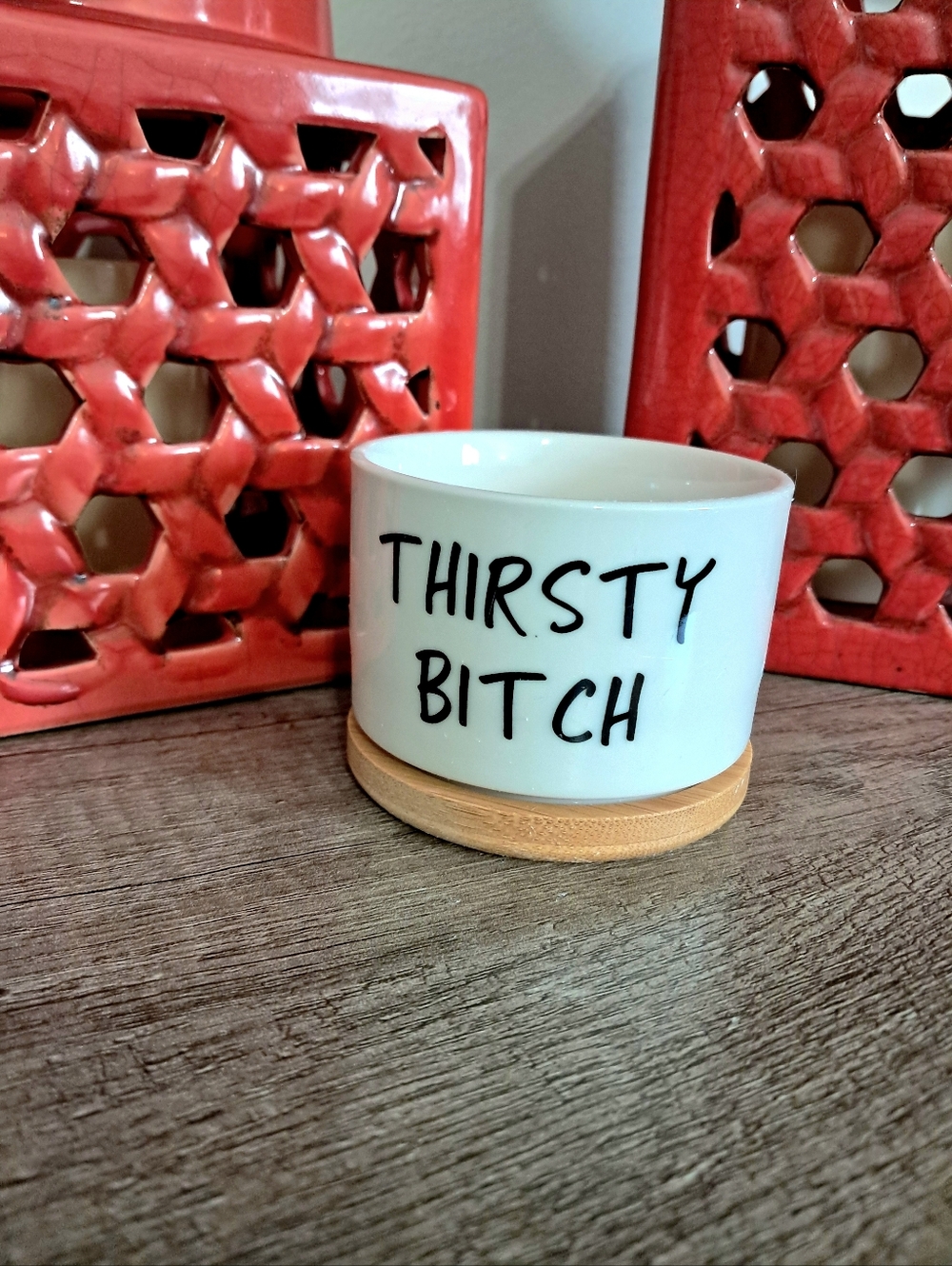 Thirsty B🌱tch Ceramic Planter with Bamboo Tray